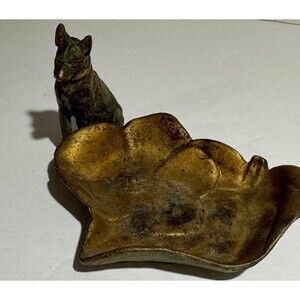 Vintage Large Dog Metal Trinket Dish